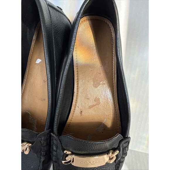 COACH Loafers w/ Metal Logo Accent- Olive Pebble Grain Leather Black Sz 9 - Picture 6 of 11